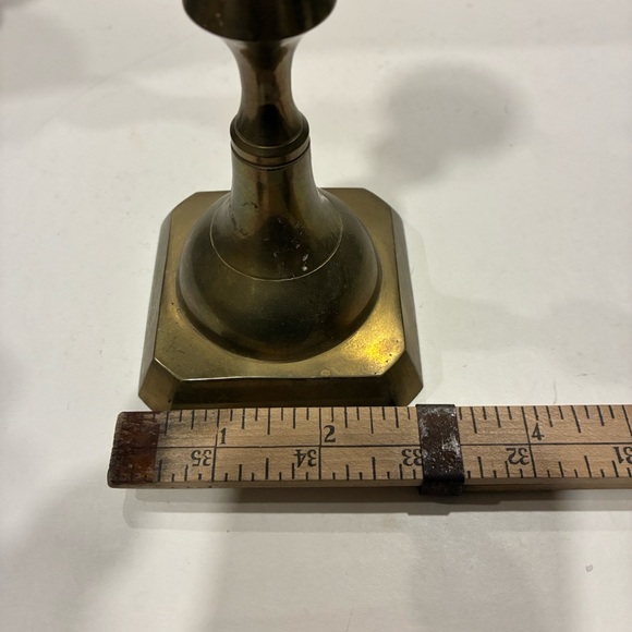 Solid Brass Mantle Elegant Gold Candle Holders Similar Shape Ea W/ Snuffer Hook - Picture 10 of 11